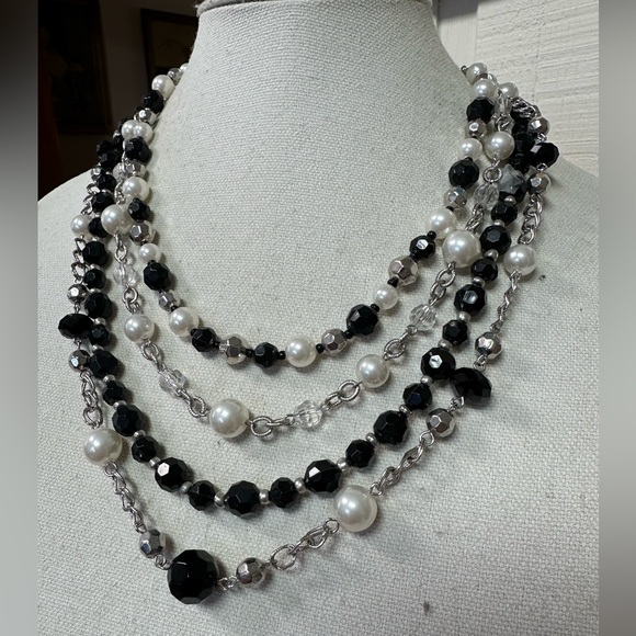 Multi strand silvertone chain and bead necklace - Picture 2 of 5